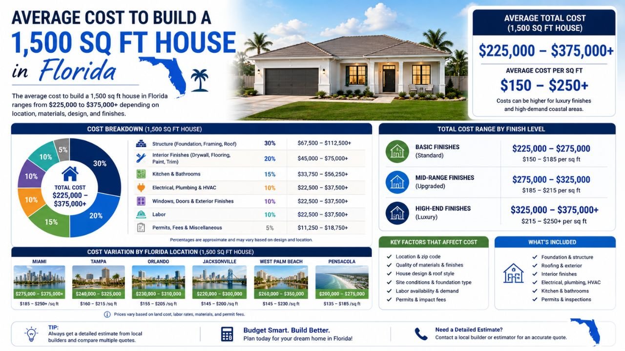 Average Cost to Build a 1500 Sq Ft House in Florida