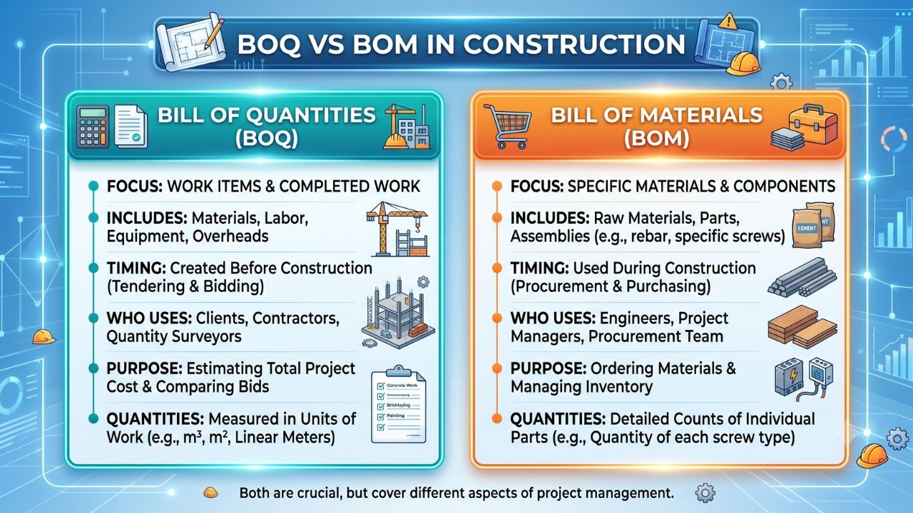 BOQ VS BOM in Construction