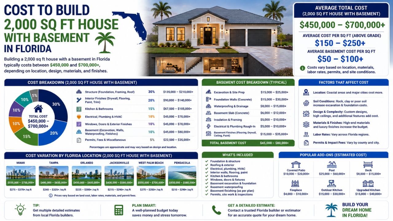 Cost to Build a 2000 Sq Ft House With Basement in Florida