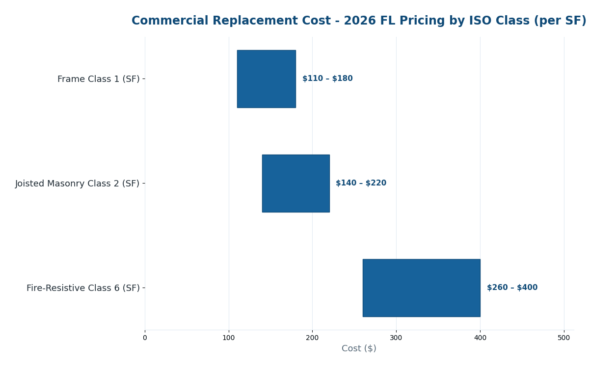 Florida commercial building replacement cost estimator 2026 by construction class