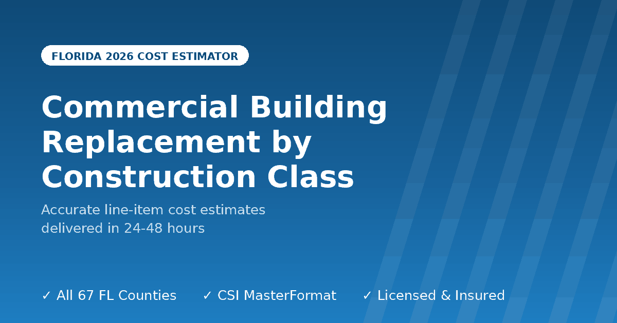 Florida commercial building replacement cost estimator by construction class