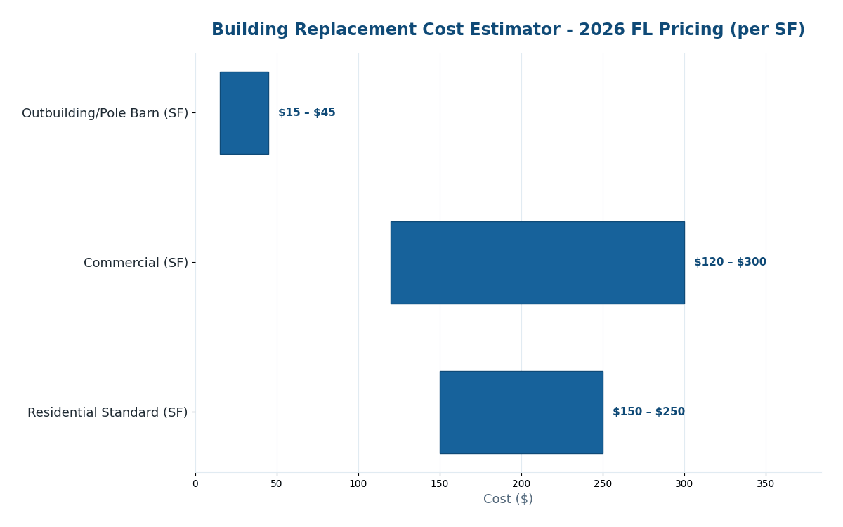 Florida building replacement cost estimator 2026 pricing by building type
