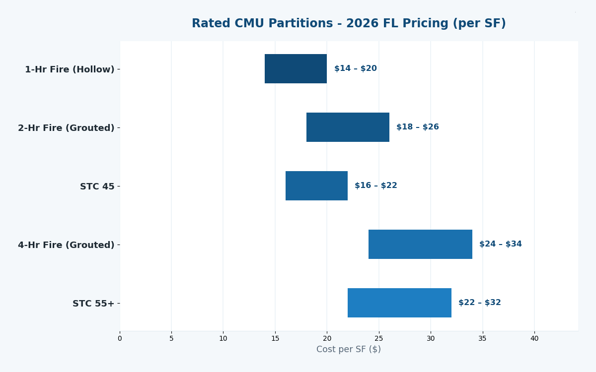 Florida CMU estimator 2026 fire sound rated pricing