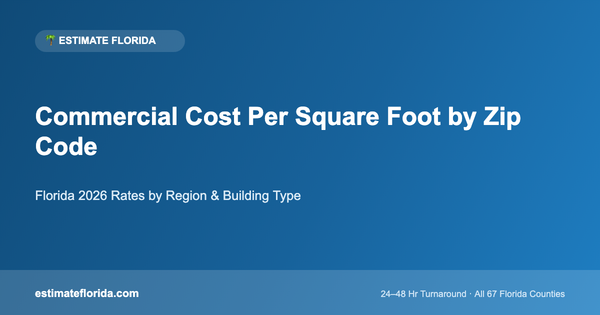 Commercial construction cost per square foot by Florida zip code map
