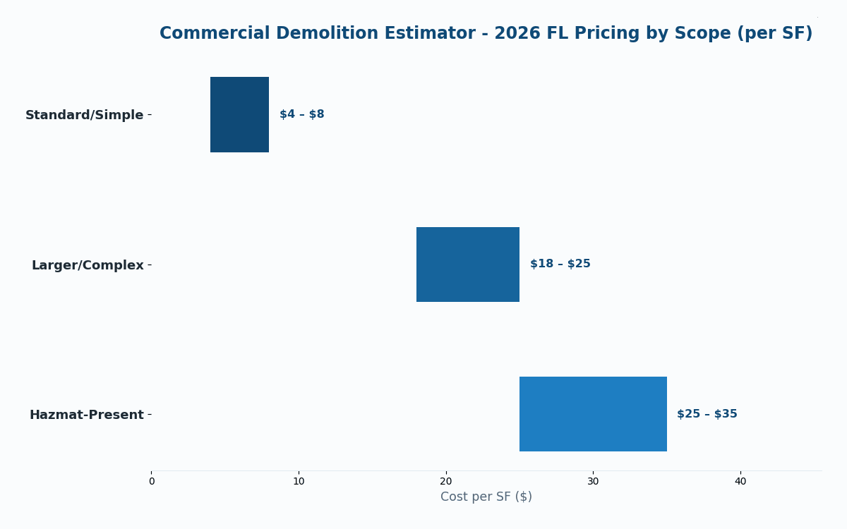 Florida commercial demolition estimator 2026 pricing by scope