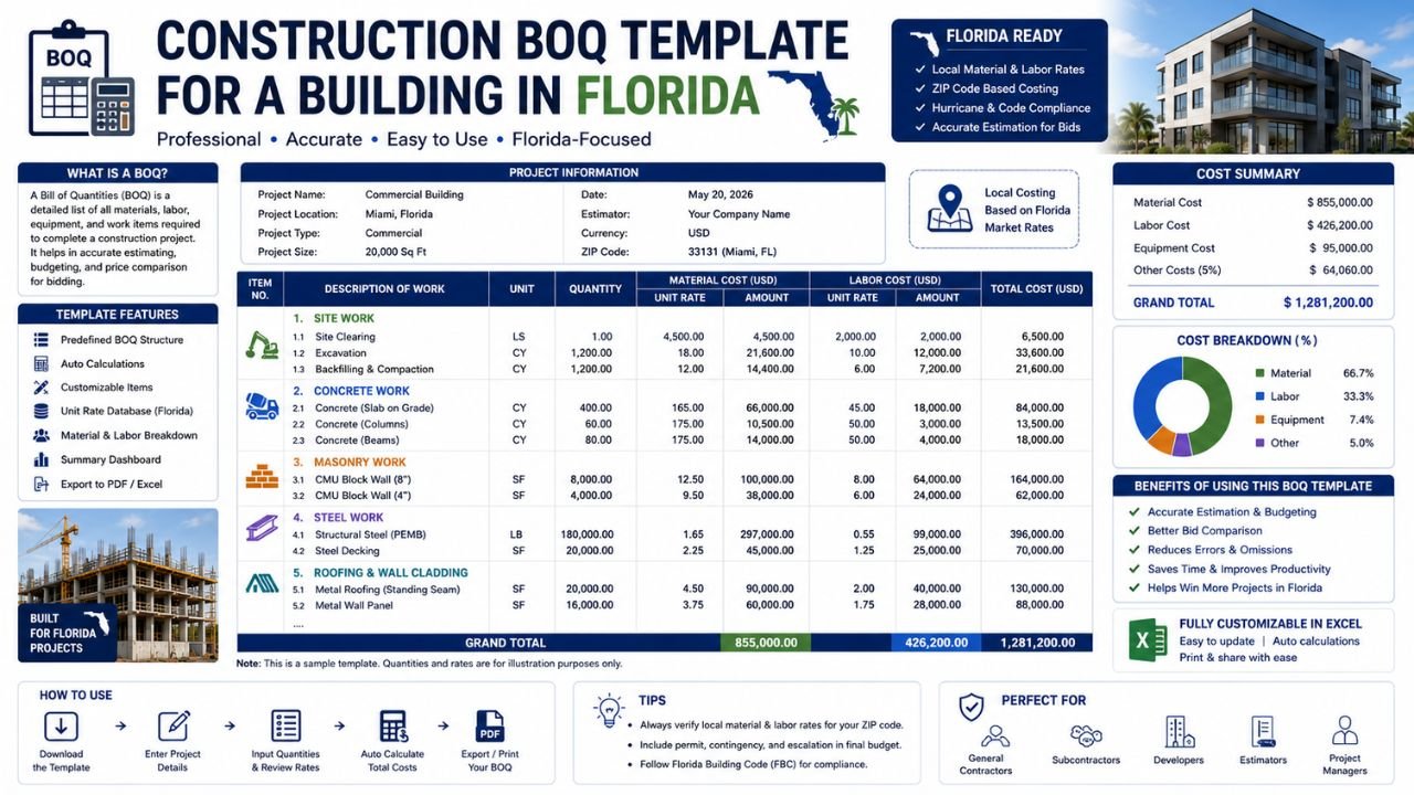construction BOQ template for a building in Florida