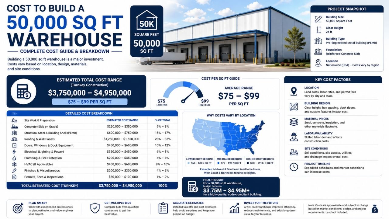 cost to build 50000 sq ft warehouse in Florida