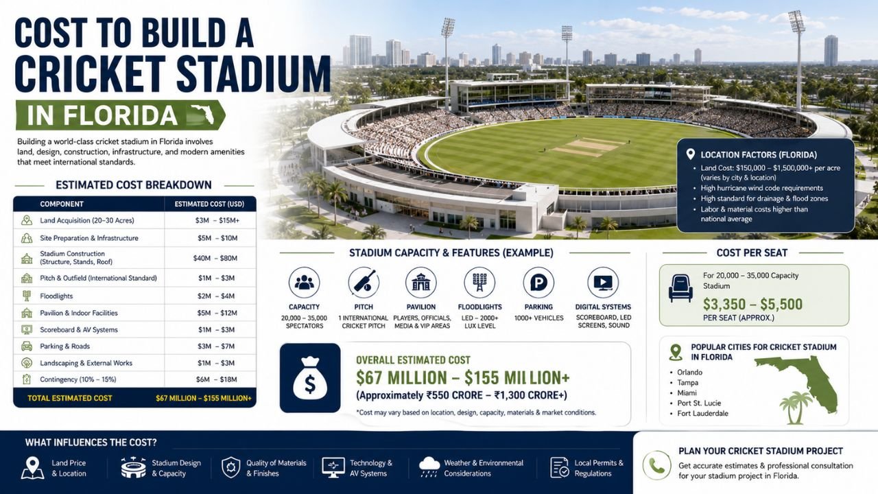 how much does it cost to build a cricket stadium in Florida