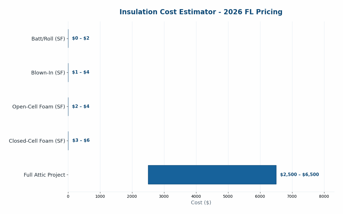 Florida insulation cost estimator 2026 pricing by material