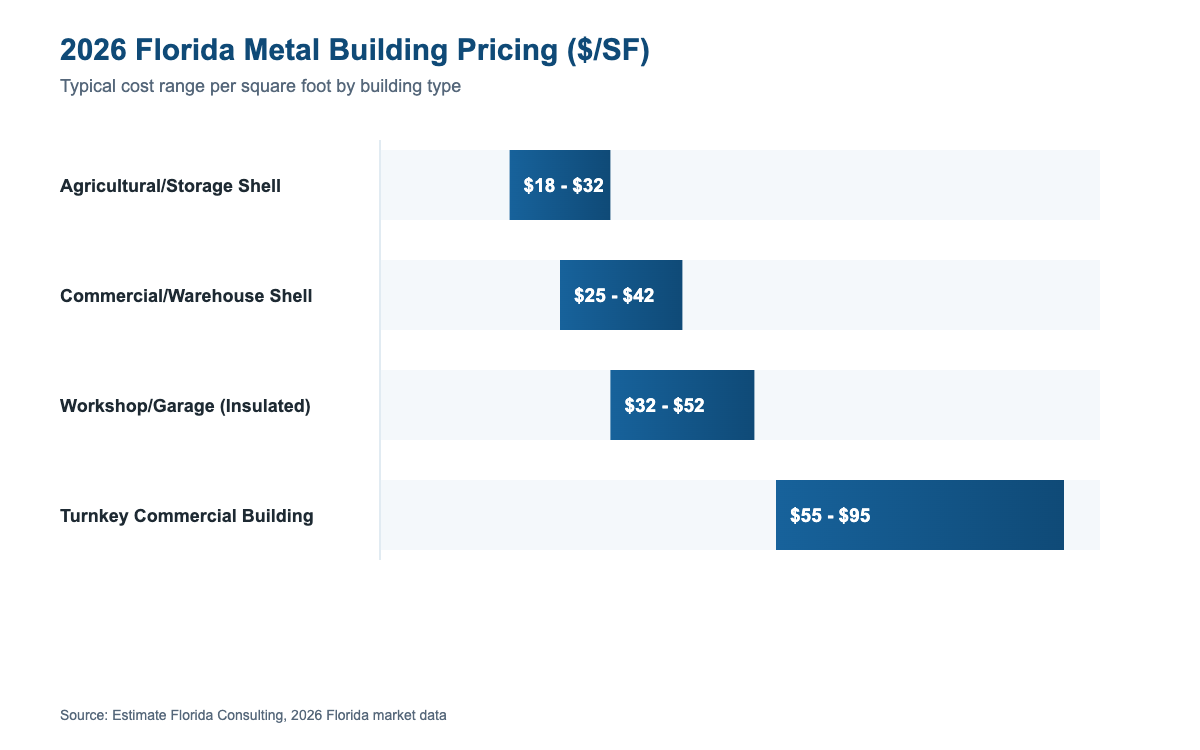 Florida metal building cost estimator 2026 pricing by building type