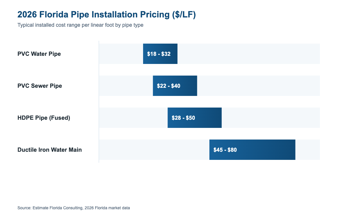 Florida pipe installation cost estimator 2026 pricing by pipe type