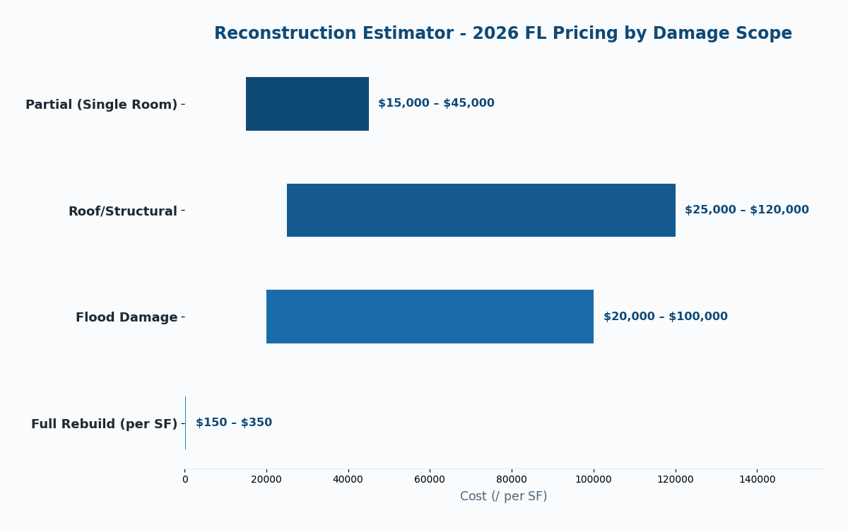 Florida reconstruction cost estimator 2026 pricing by damage type