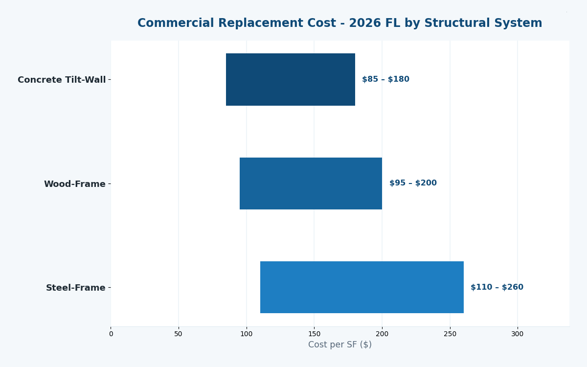 Florida replacement cost estimator commercial building 2026 structural system pricing
