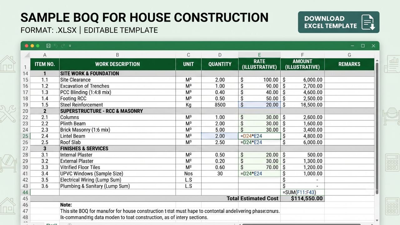 sample BOQ for House Construction