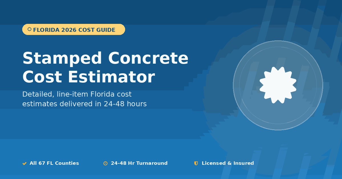 Florida stamped concrete cost estimator driveway patio pool deck pattern pricing