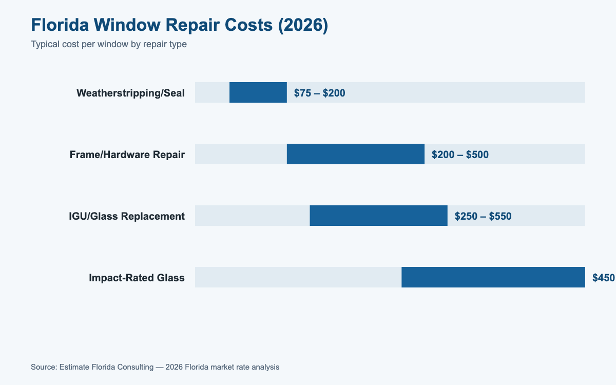 Florida window repair cost estimator 2026 pricing by repair type