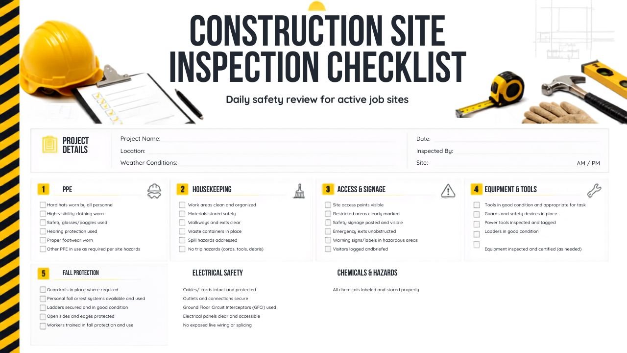 Construction Site Safety Checklist Template for Florida