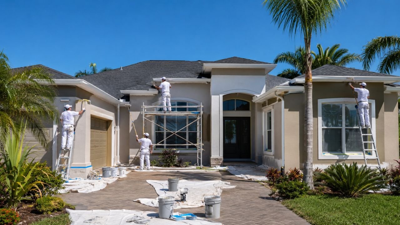 Exterior painters estimating the cost to paint a 1,500 square foot house in Florida
