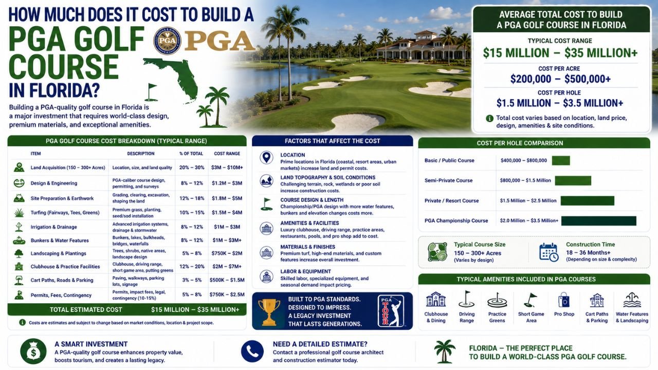 How much does it cost to build a PGA golf course in Florida