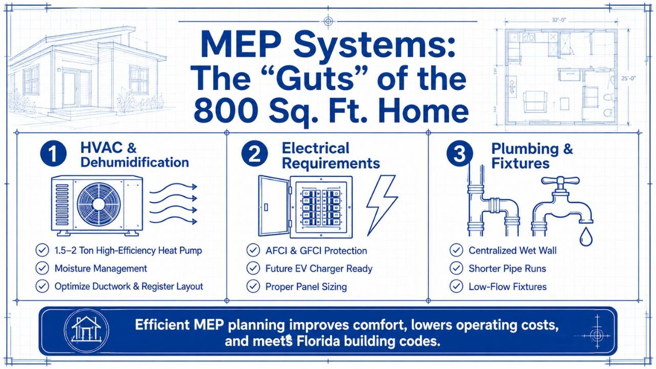 Infographic showing the cost per square foot to build a 20x40 house (800 sq. ft.) in Florida, including economy, standard, and luxury construction cost estimates.