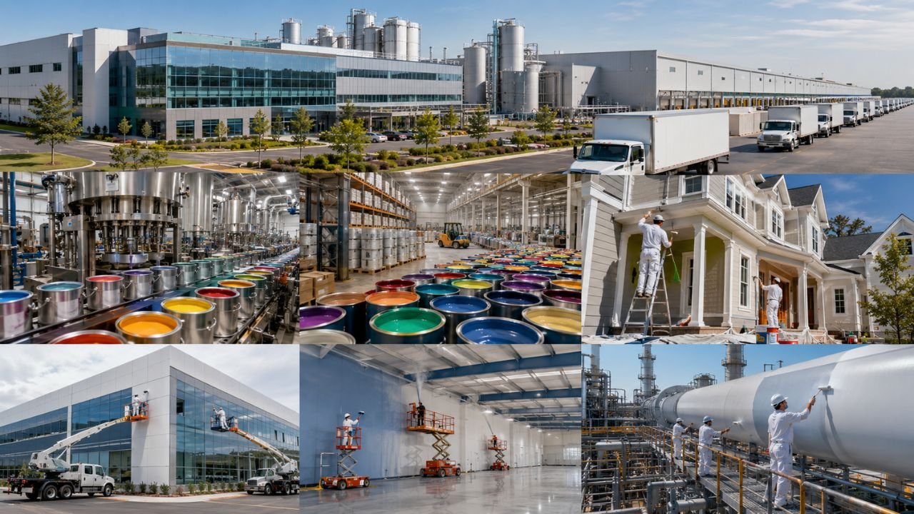 Large painting company facilities, paint manufacturing operations, and commercial painting services in the US